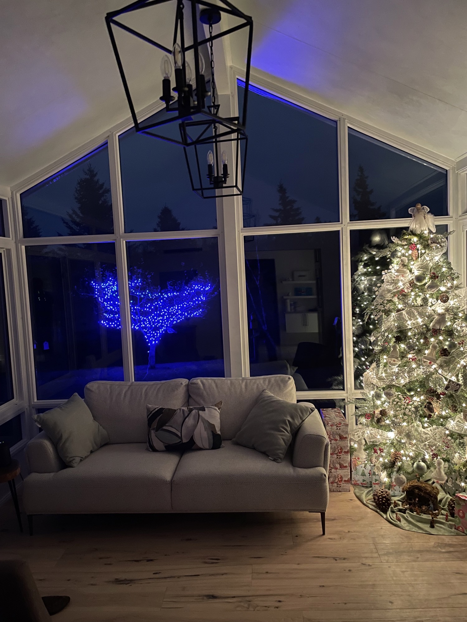 Sunroom Interior with Christmas Tree